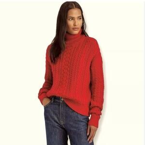 Lands End Red Cable Knit Turtleneck Sweater